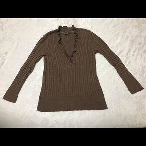 Eddie Bauer Sweater Ribbed Coiled Rope Knit Ruffle